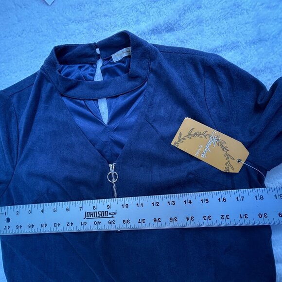 Andrée By Unit Womens Keyhole Neck Mini Shift Dress Medium Navy Zip Detail New - Picture 7 of 8